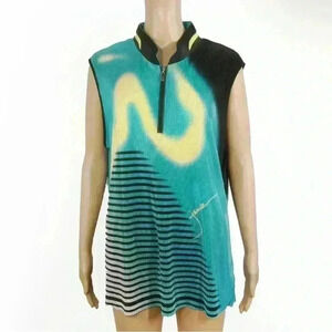 Vintage Y2K Jamie Sadock Cyber Blue Black Quarter Zip Golf Sleeveless Shirt